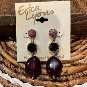 3/$18 Erica Lyons Purple Dangle Pierced Earrings - New - Lot 396